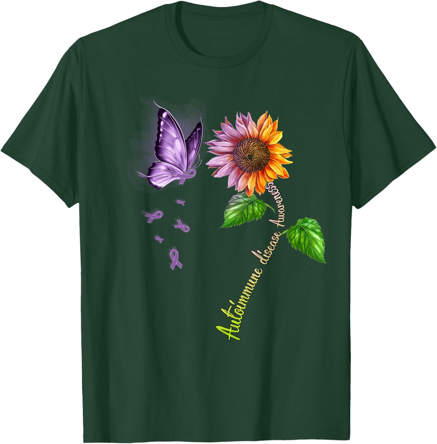 Butterfly Sunflower Autoimmune disease Awareness T-Shirt - T-Shirt | Forest
