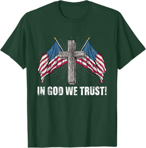 In God We Trust American Flag Cross Patriotic Men T-Shirt - T-Shirt | Forest