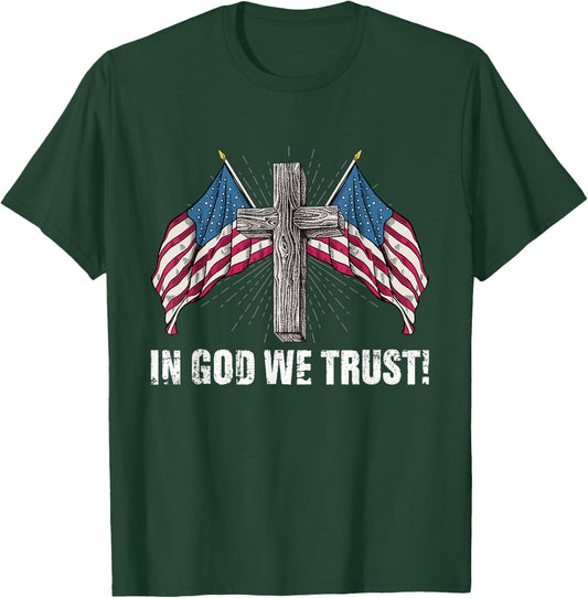 In God We Trust American Flag Cross Patriotic Men T-Shirt - T-Shirt | Forest