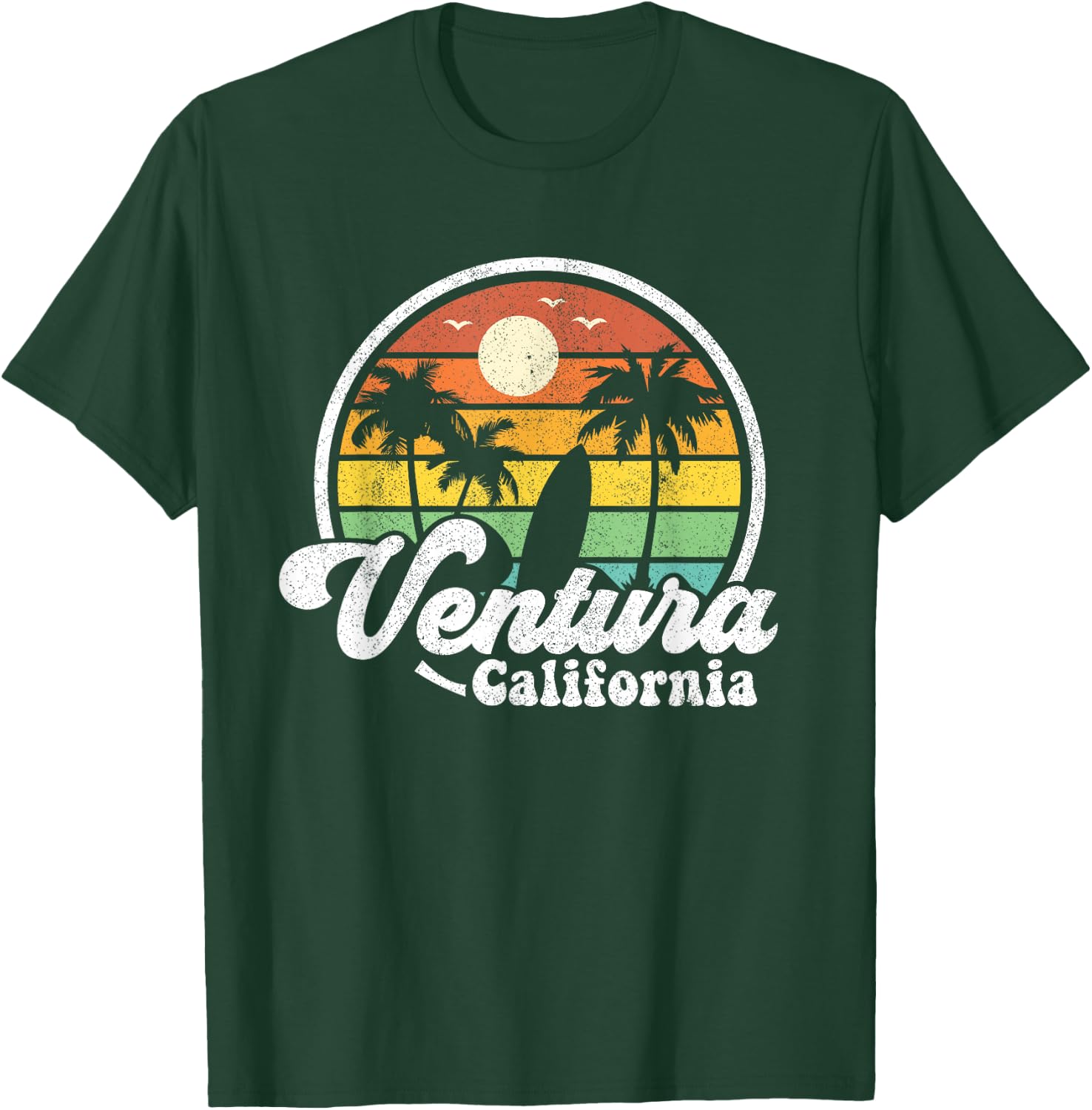 Vintage Ventura Beach California CA Surfing Retro Surf Gift T-Shirt - T-Shirt | Forest