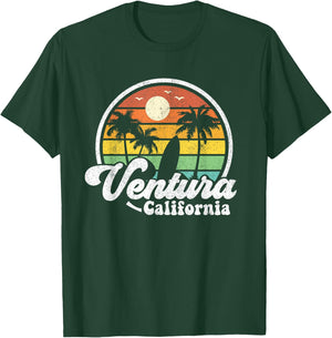 Vintage Ventura Beach California CA Surfing Retro Surf Gift T-Shirt - T-Shirt | Forest