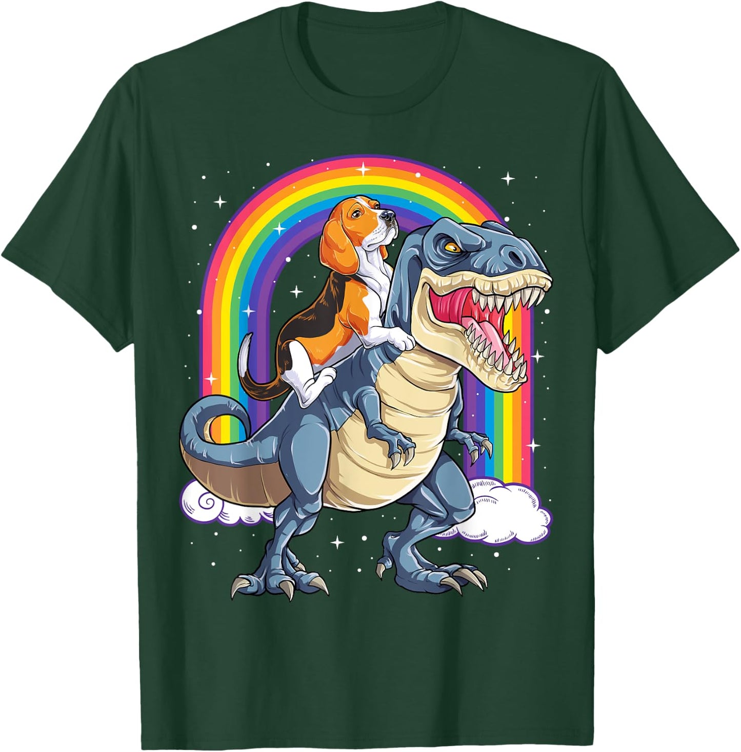 Beagle Riding Dinosaur T-rex Gifts Boys Kids Men Rainbow T-Shirt - T-Shirt | Forest