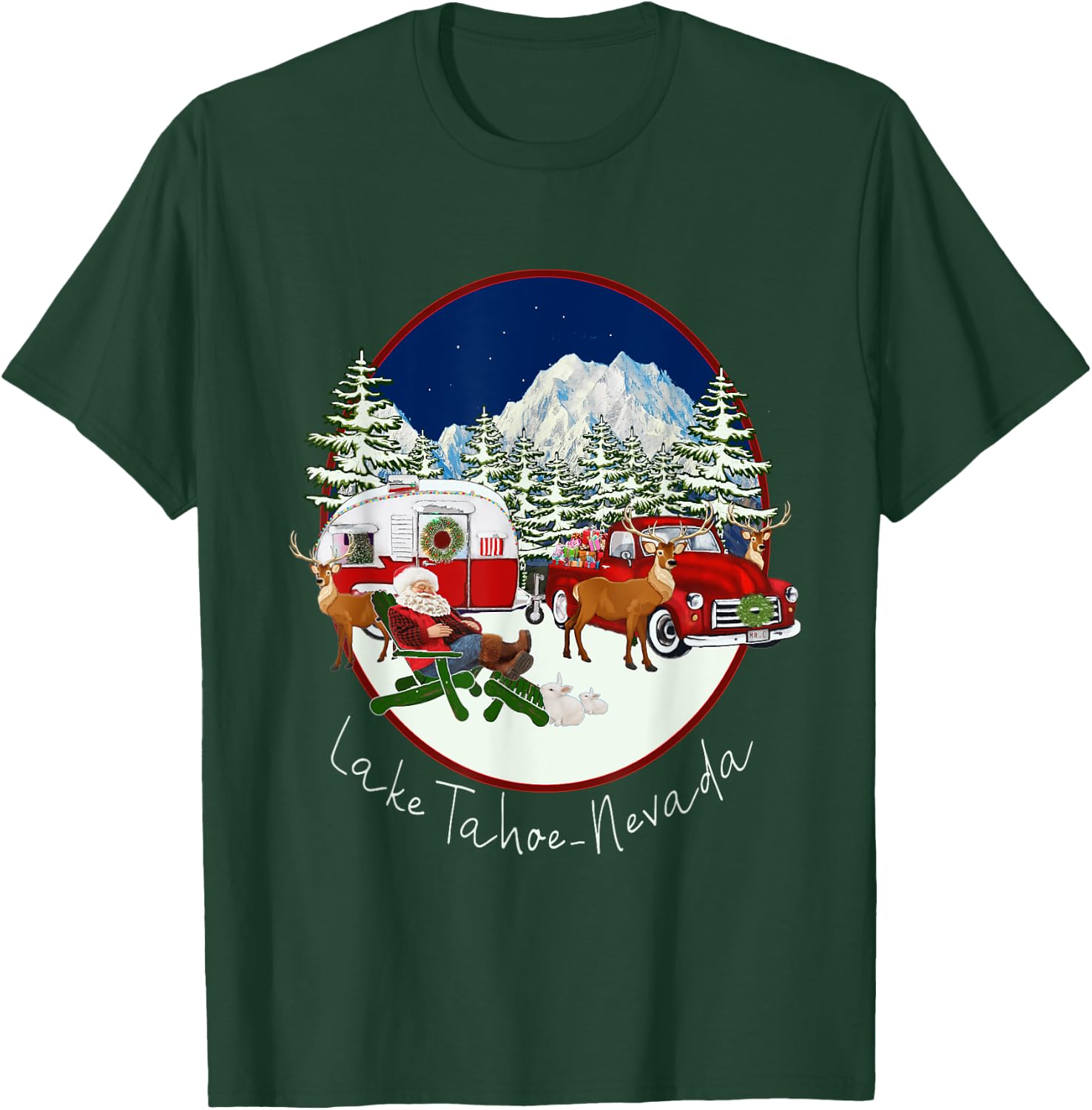 Lake Tahoe Nevada Mountain Santa Christmas Snow Fun Souvenir T-Shirt - T-Shirt | Forest