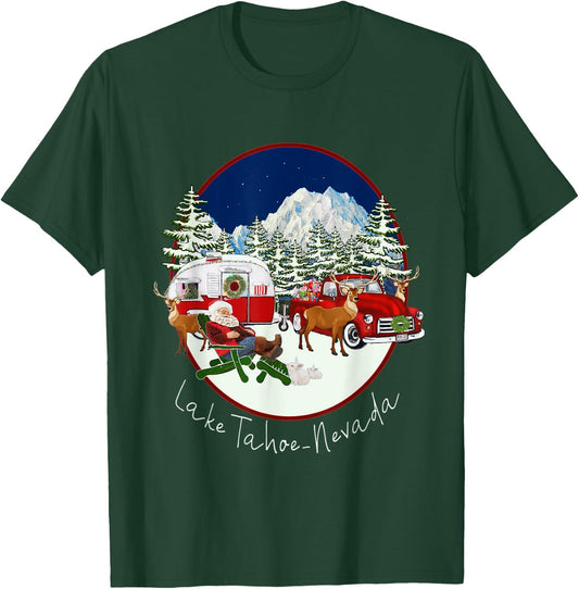 Lake Tahoe Nevada Mountain Santa Christmas Snow Fun Souvenir T-Shirt - T-Shirt | Forest