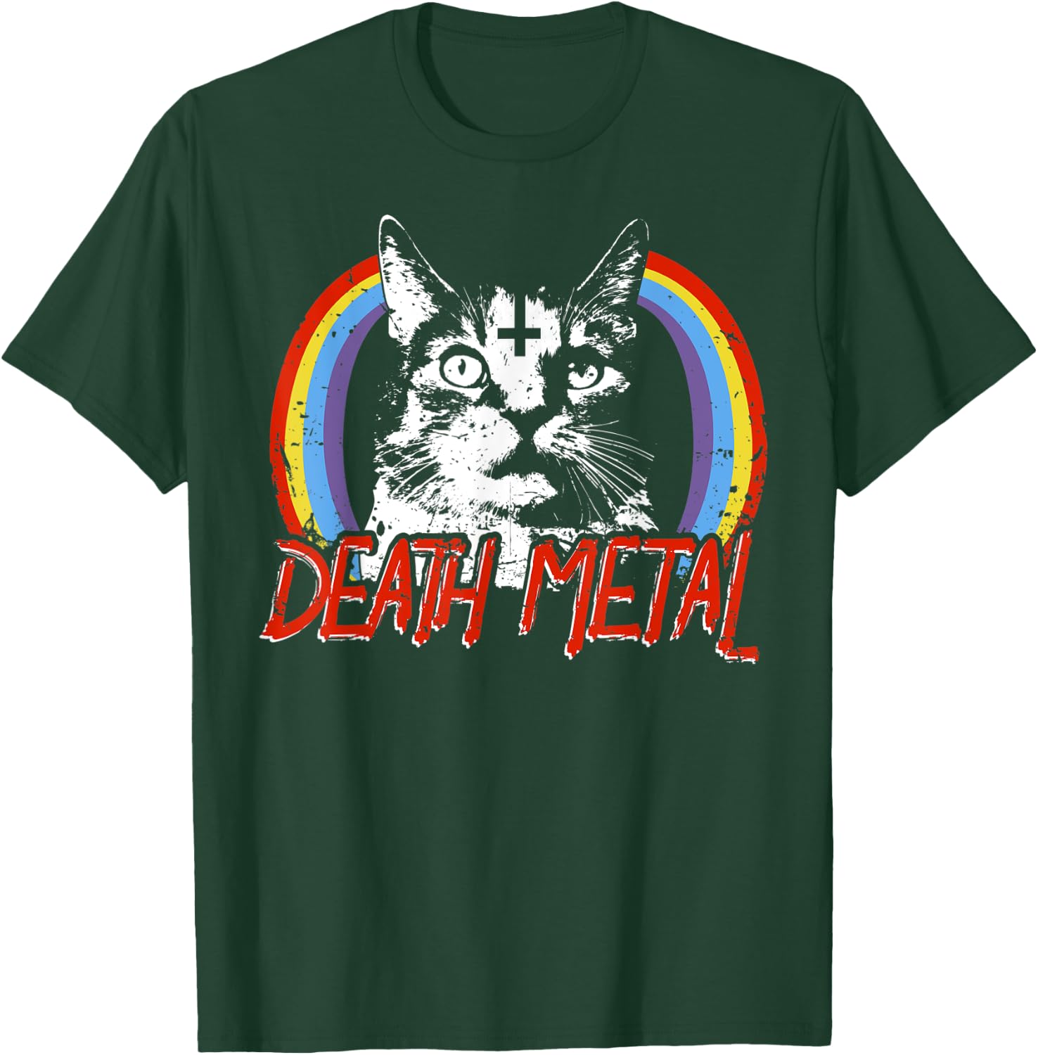 Heavy Satanic Cat Rainbow Gothic design Men Women T-Shirt - T-Shirt | Forest