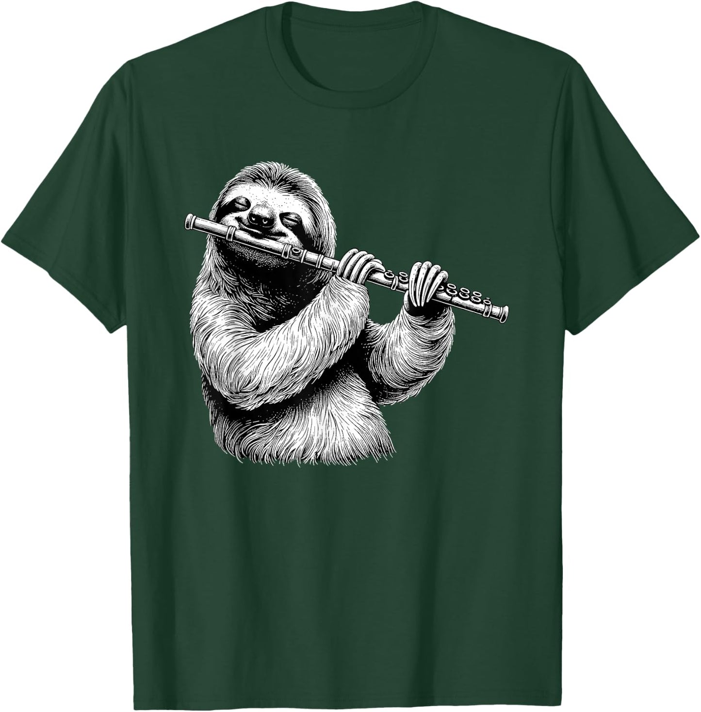 Sloth Playing Flute Flutist Player Instrument Musician T-Shirt - T-Shirt | Forest