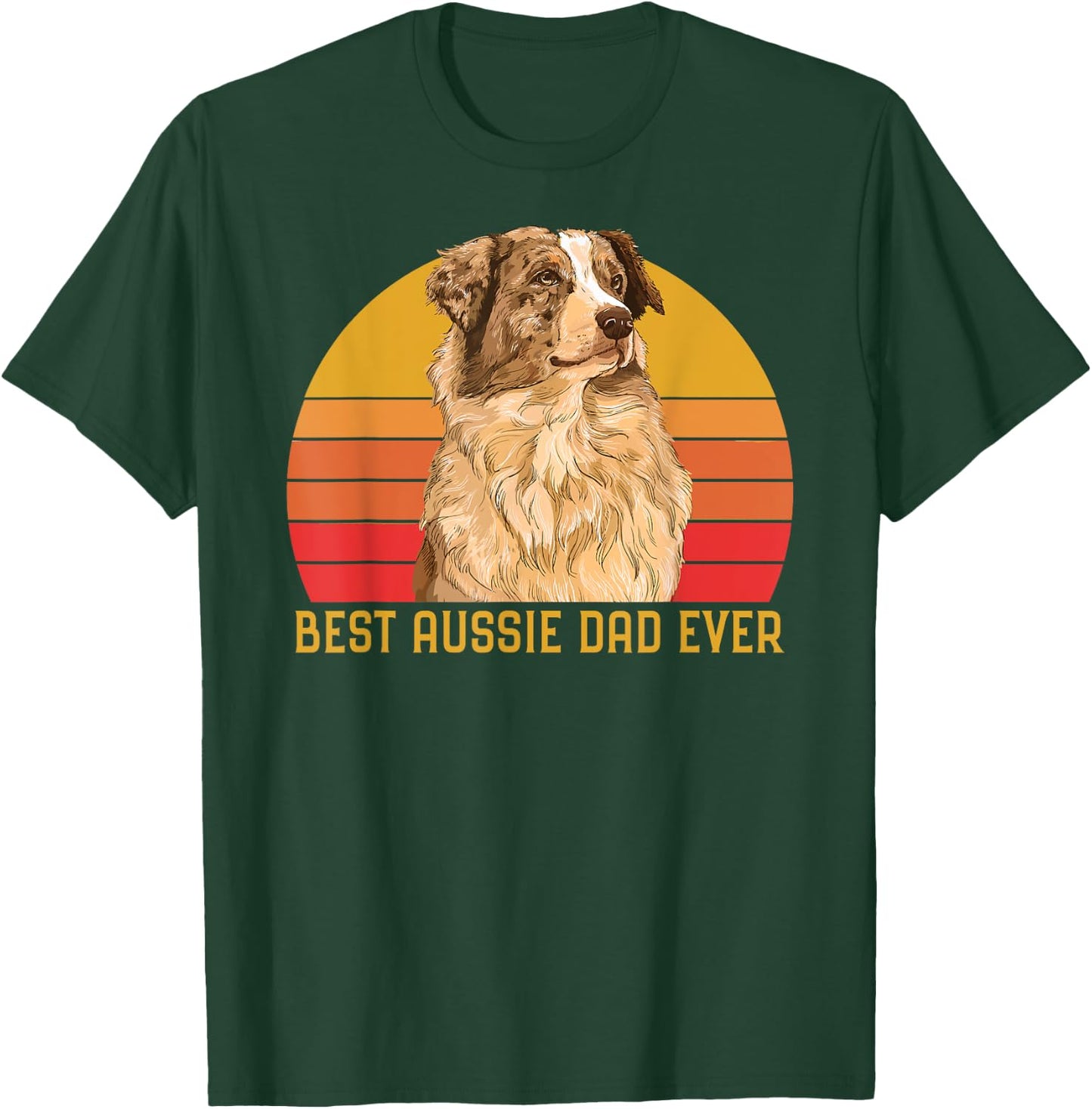 Vintage Best Aussie Dad Ever Papa Australian Shepherd Dog T-Shirt - T-Shirt | Forest