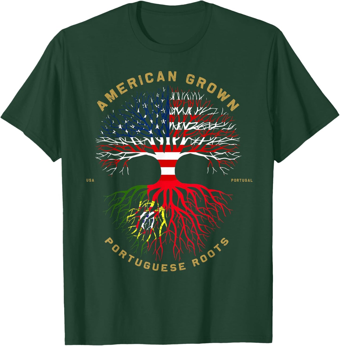 American Grown with Portuguese Roots Tree USA Flag Gifts T-Shirt - T-Shirt | Forest