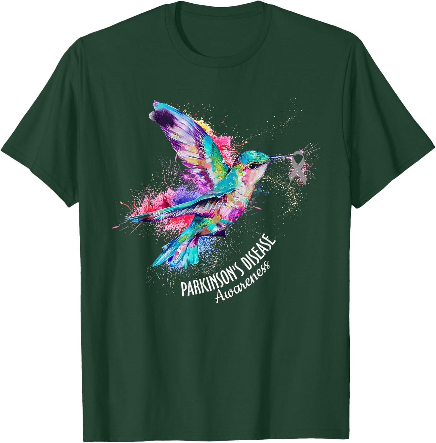 Hummingbird Parkinson's Disease Awareness Gray Ribbon T-Shirt - T-Shirt | Forest