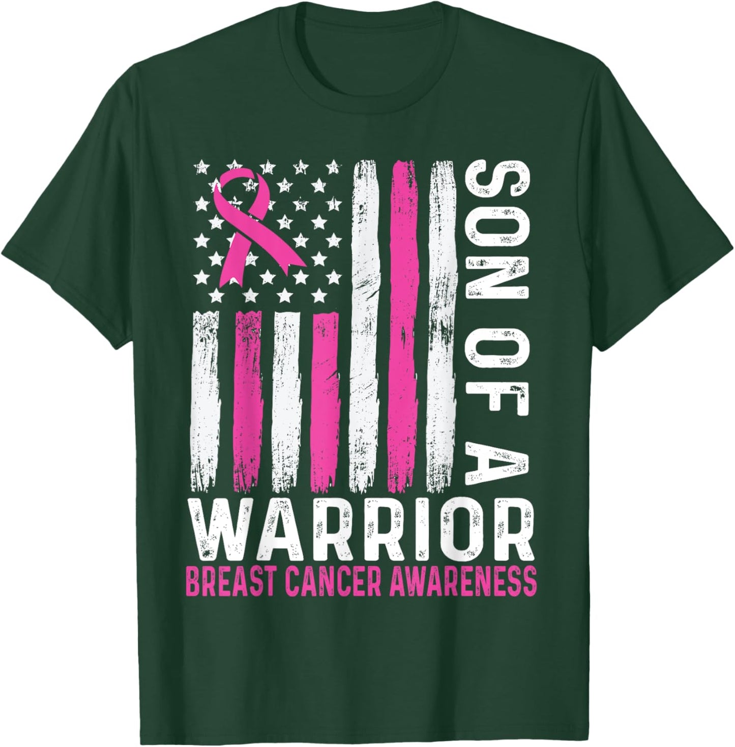 Son of a Warrior Cancer USA American Flag Breast Cancer Kids Men T-Shirt - T-Shirt | Forest