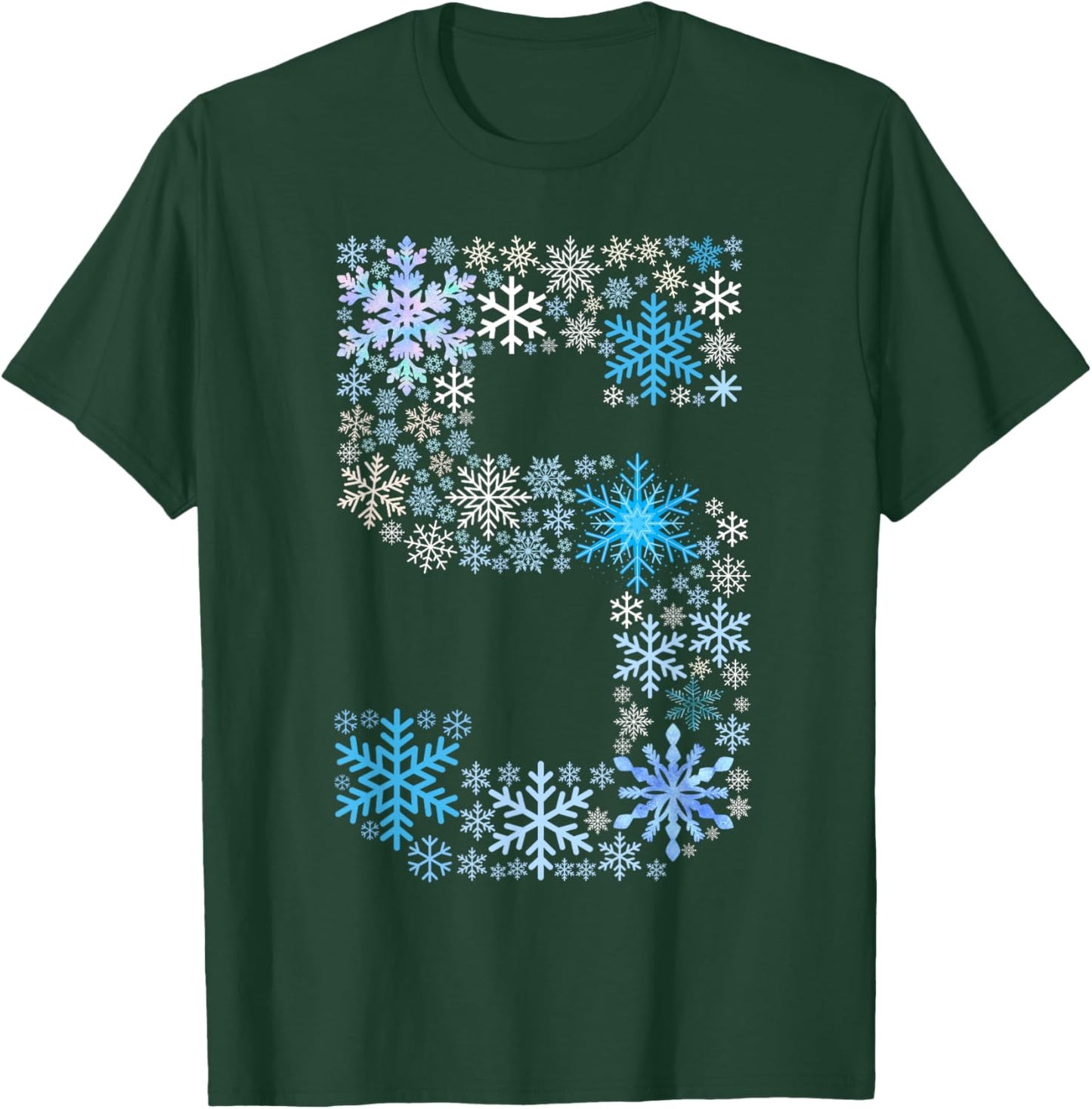 Fun 5th Birthday Christmas Snow Themed 5 Year Old Kids Girls T-Shirt - T-Shirt | Forest