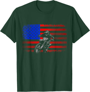 American Flag Dirt Bike Motocross T-Shirt - T-Shirt | Forest