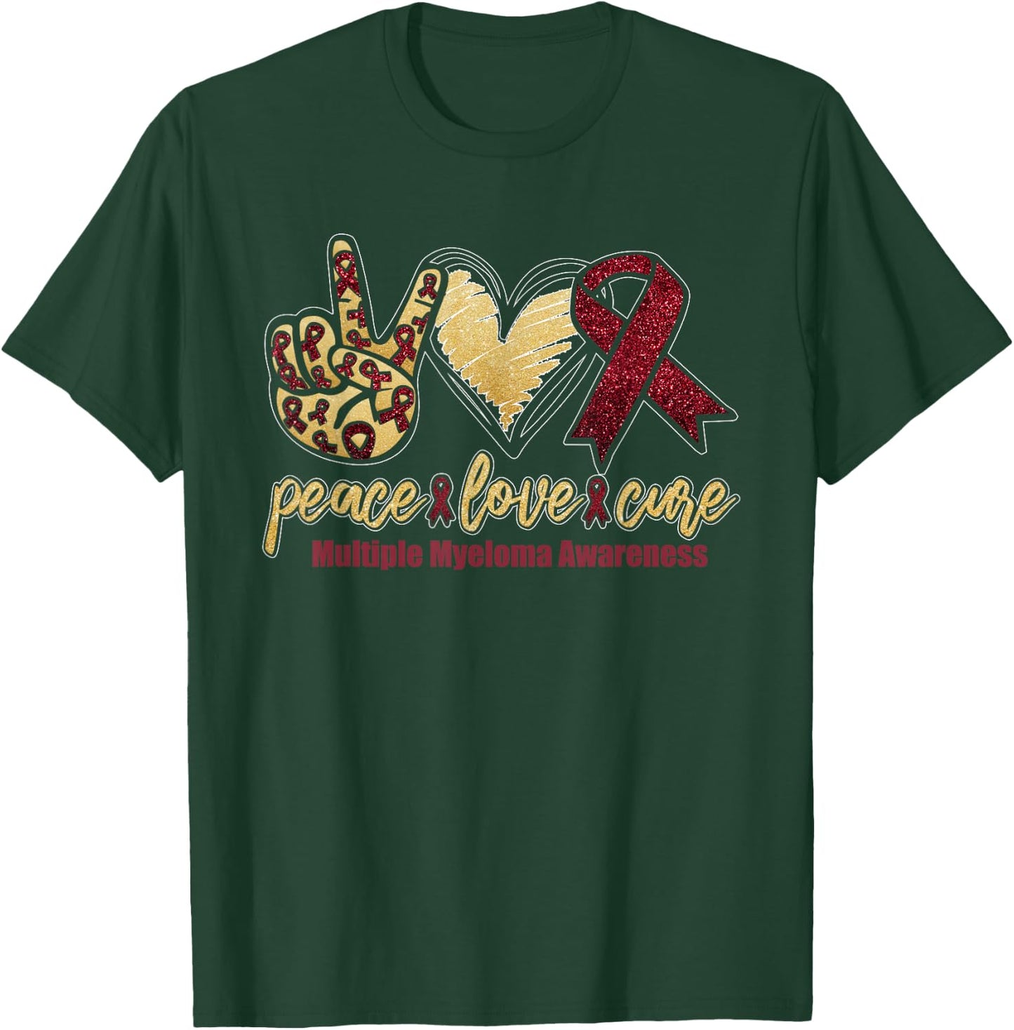 Peace. Love. Cure. | Multiple Myeloma Awareness Month T-Shirt - T-Shirt | Forest