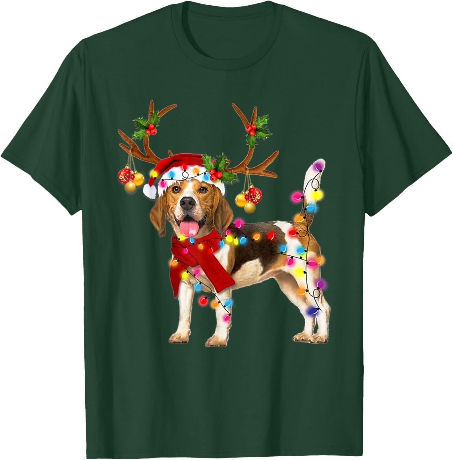 Beagle Gorgeous Reindeer Beagle Christmas Tree Light Xmas T-Shirt - T-Shirt | Forest