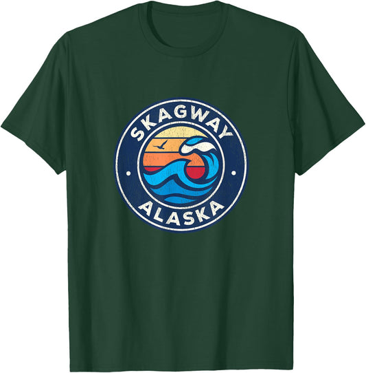 Skagway Alaska AK Vintage Nautical Waves Design T-Shirt - T-Shirt | Forest
