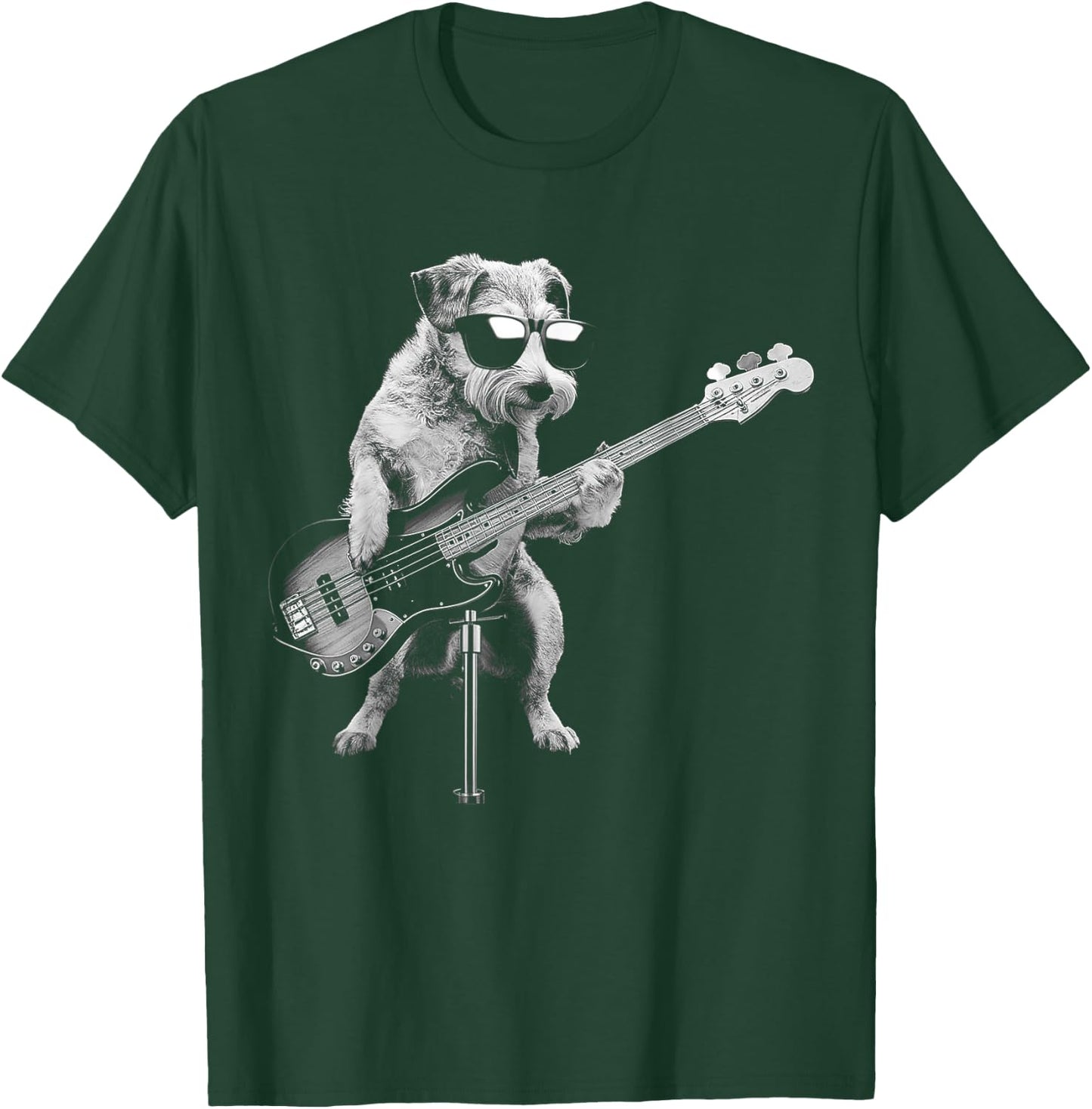Guitarist Dog Playing Bass Guitar - Funny Guitar Dog T-Shirt - T-Shirt | Forest