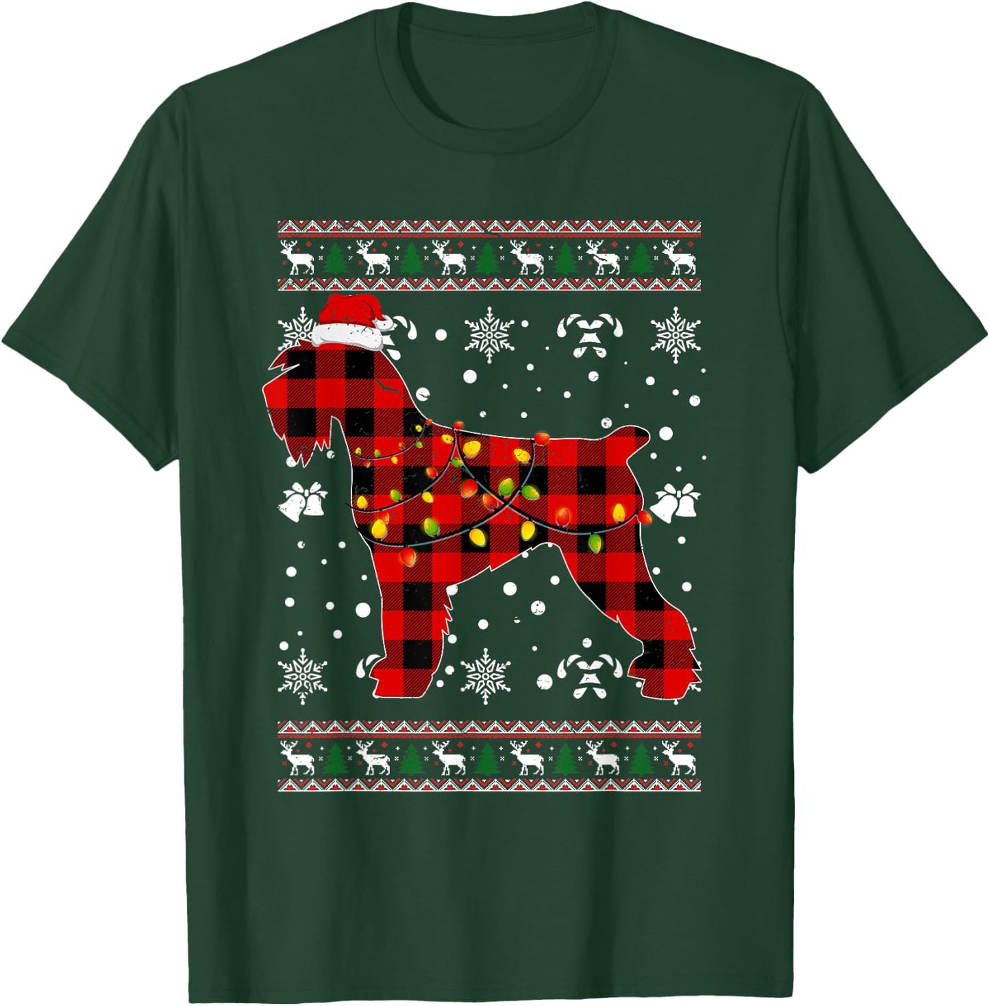 Christmas Shirt for Schnauzer Lover Gift Santa Buffalo Plaid T-Shirt - T-Shirt | Forest