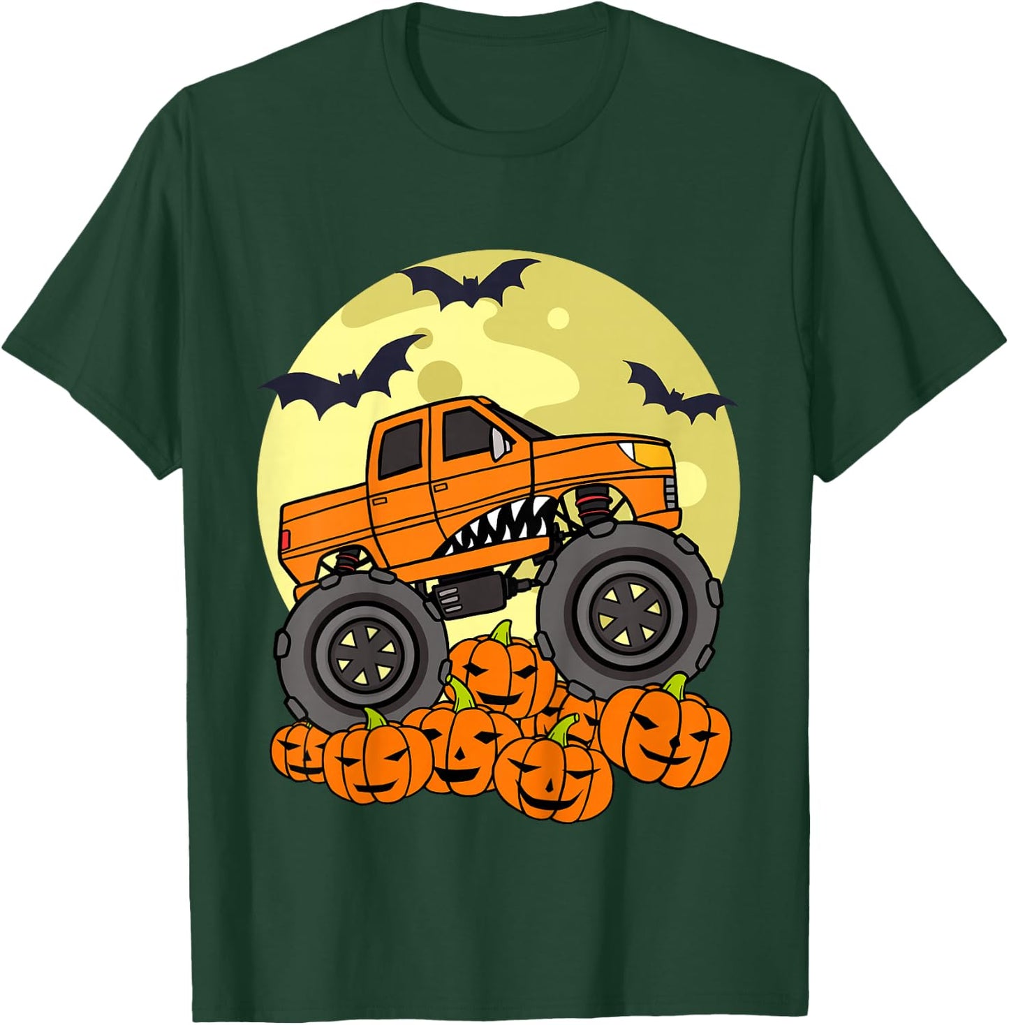 Kids Monster Truck Halloween Moon Jack O Lantern Pumpkin Toddler T-Shirt - T-Shirt | Forest