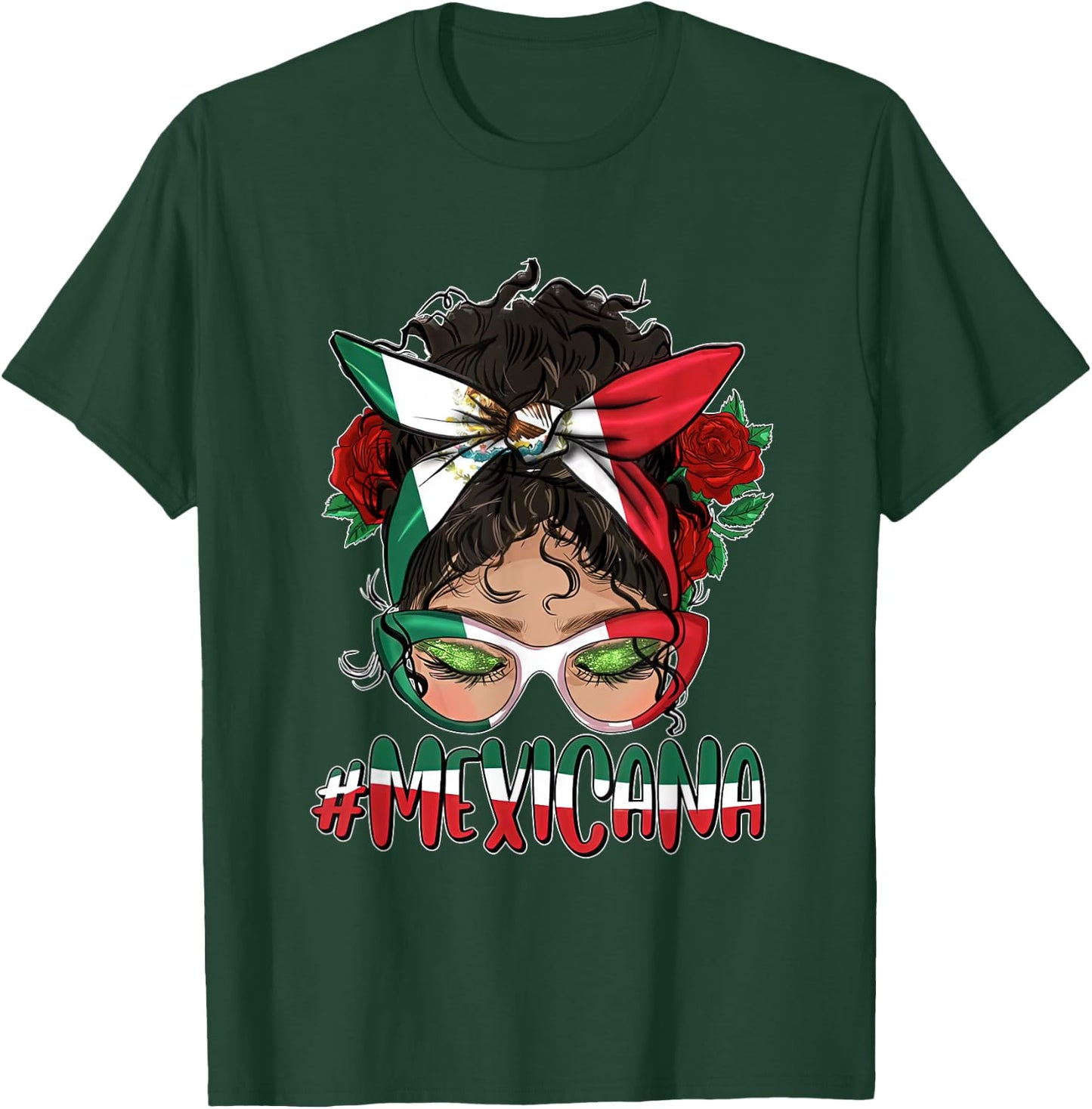 Cinco De Mayo Mexicana Messy Bun Hair Glasses Mexico Girl T-Shirt - T-Shirt | Forest