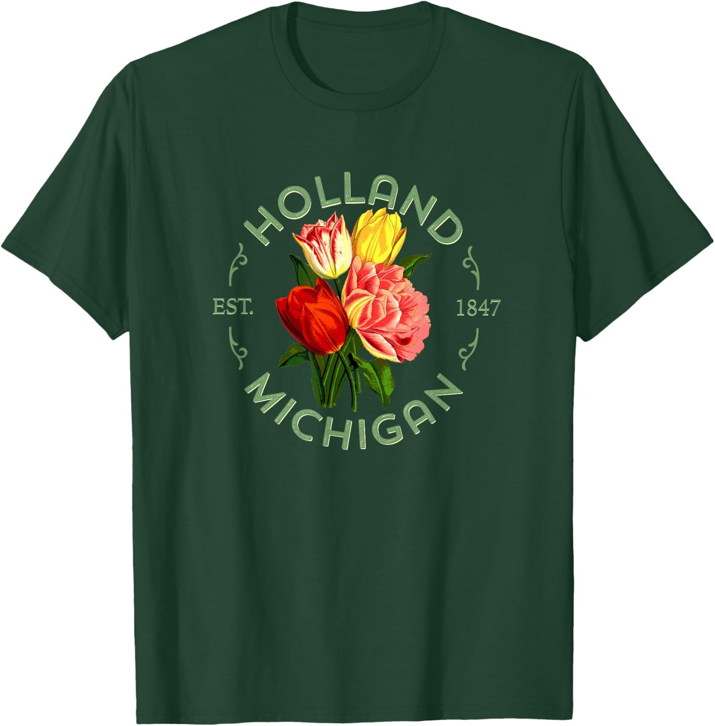 Holland Michigan Botanical Tulip Floral Women Girls Gardener T-Shirt - T-Shirt | Forest