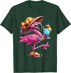 Funny Flamingo Hawaiian Summer Tropical Luau Women Girls Kid T-Shirt - T-Shirt | Forest