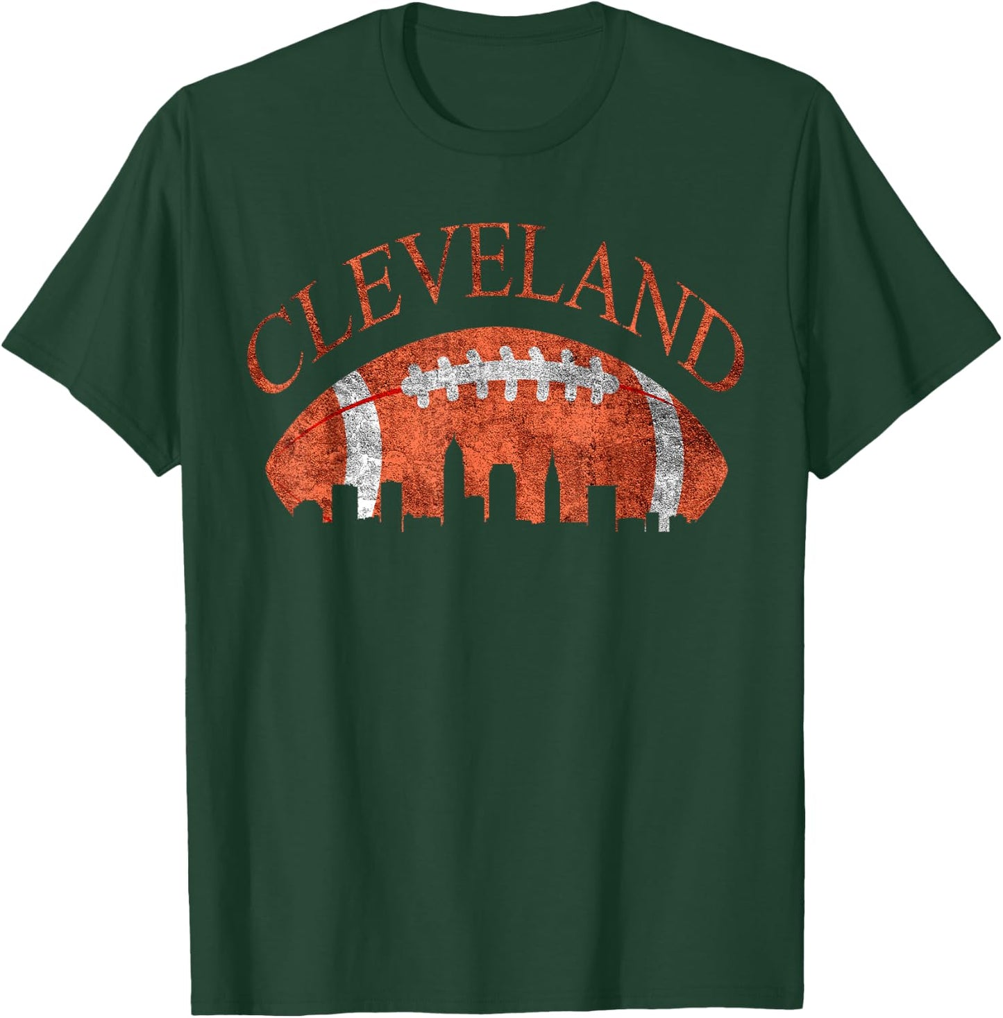 Vintage Downtown Cleveland Ohio Skyline Football Gift T-Shirt - T-Shirt | Forest