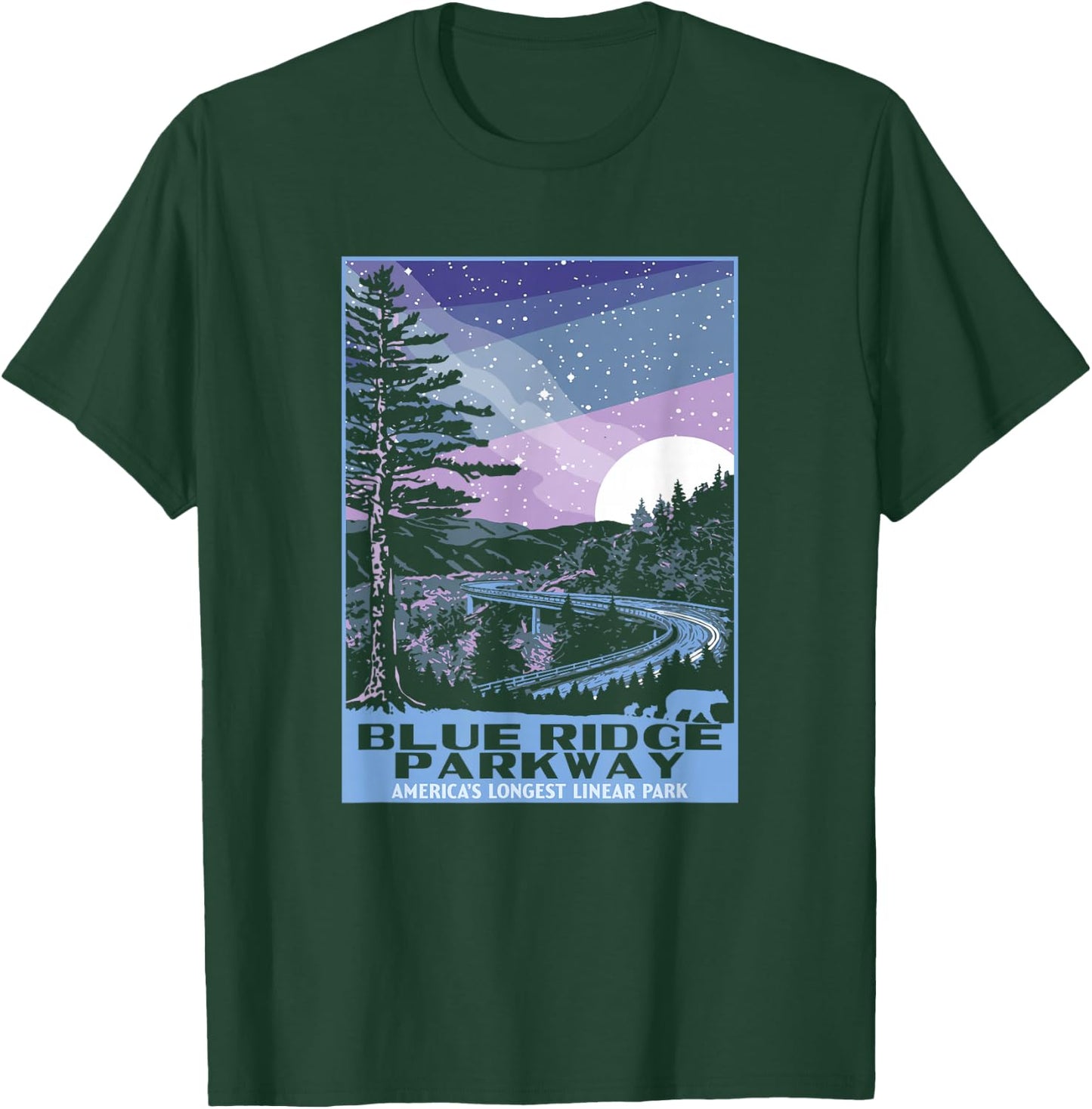 Blue Ridge Parkway at Night WPA Style Vintage Stars & Moon T-Shirt - T-Shirt | Forest