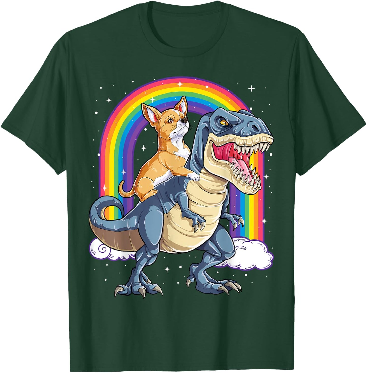 Chihuahua Riding Dinosaur T-rex Gifts Boys Kids Men Rainbow T-Shirt - T-Shirt | Forest