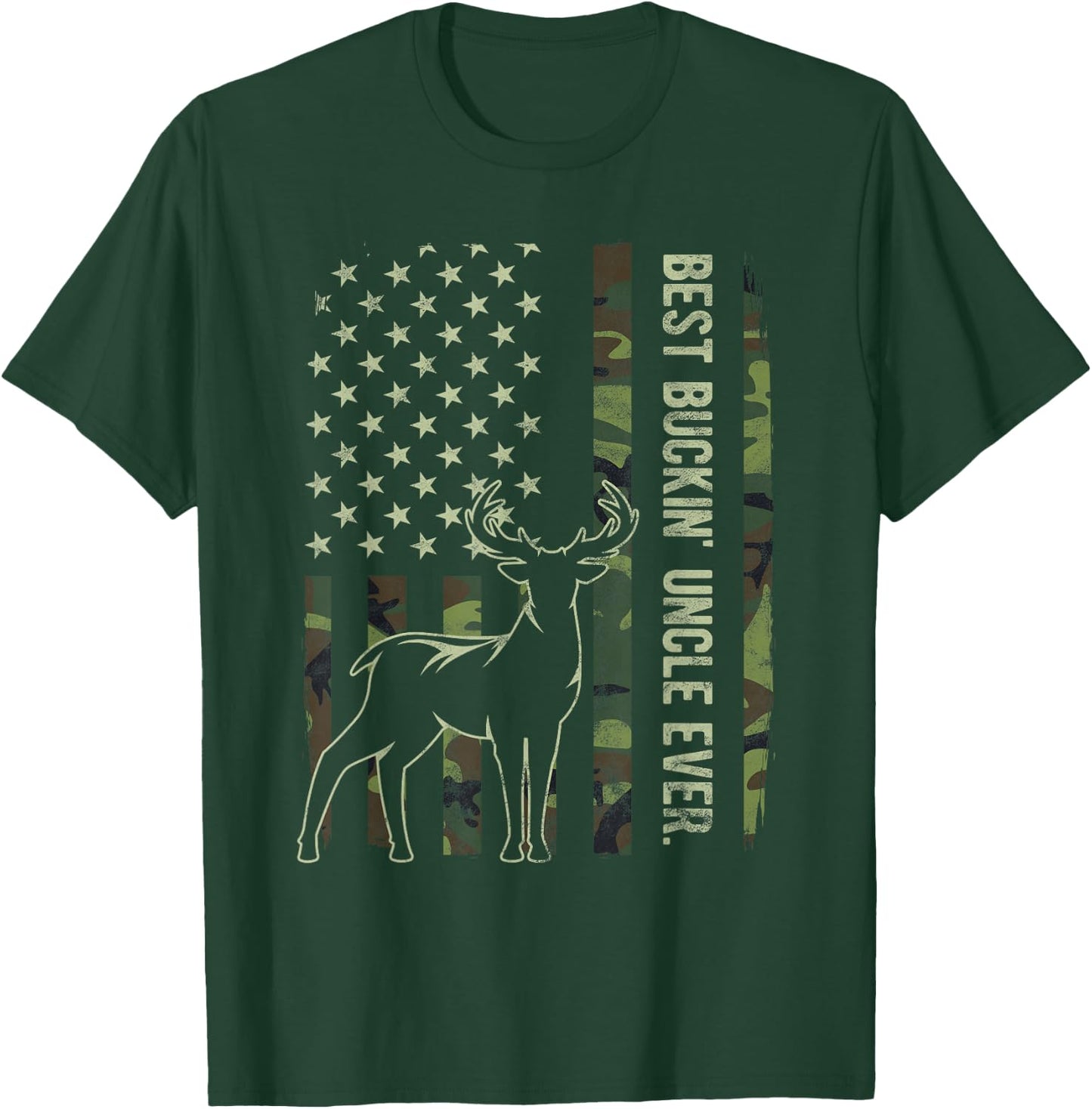 Best Buckin' Uncle Ever Camo American Flag Deer Hunting T-Shirt - T-Shirt | Forest