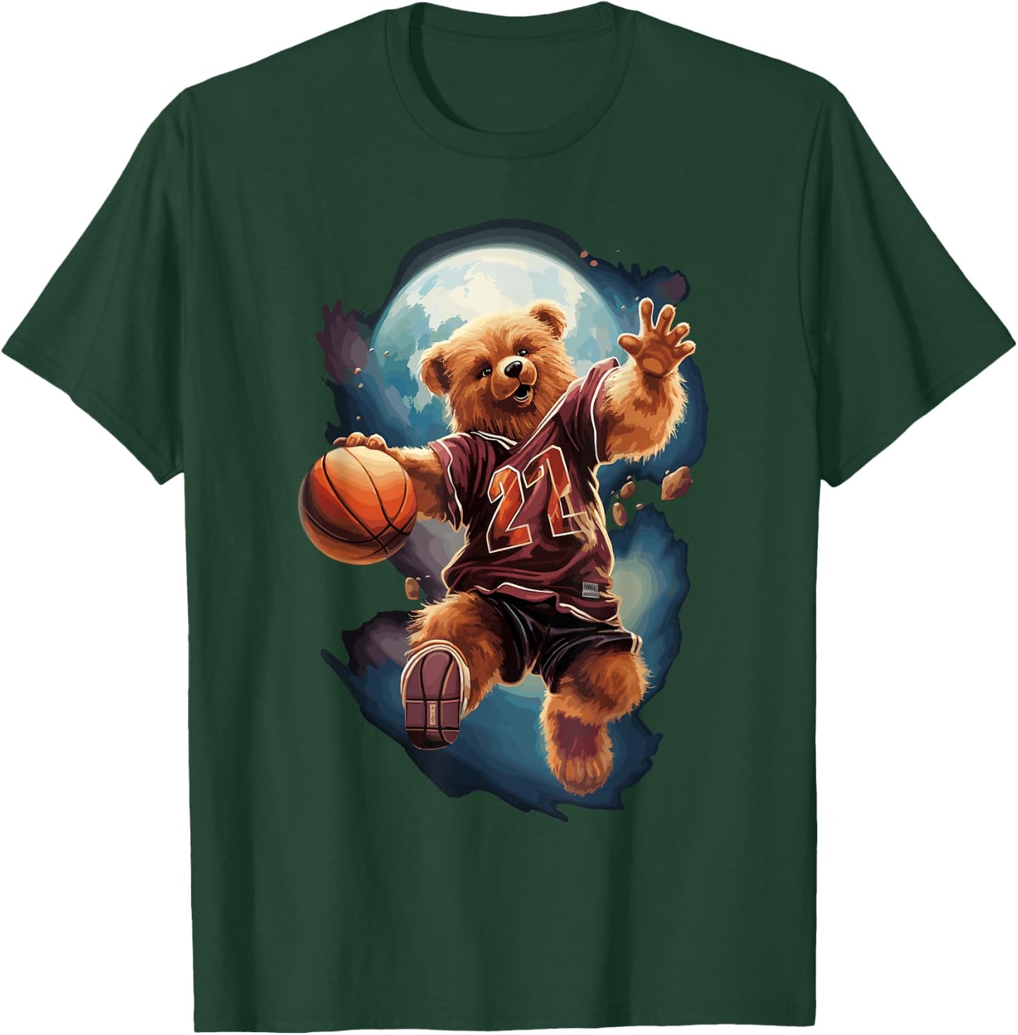 Cute teddy bear playing basketball Sport Women Kids T-Shirt - T-Shirt | Forest