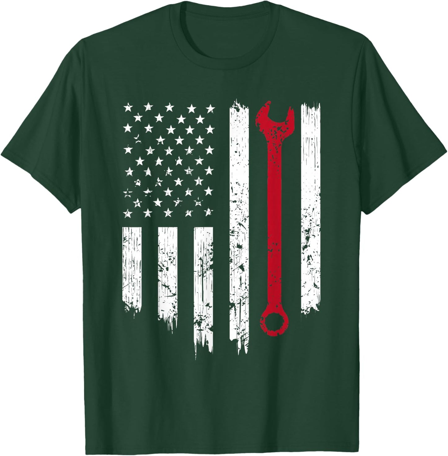Funny Vintage Mechanic Distressed American Flag Gift Small T-Shirt - T-Shirt | Forest