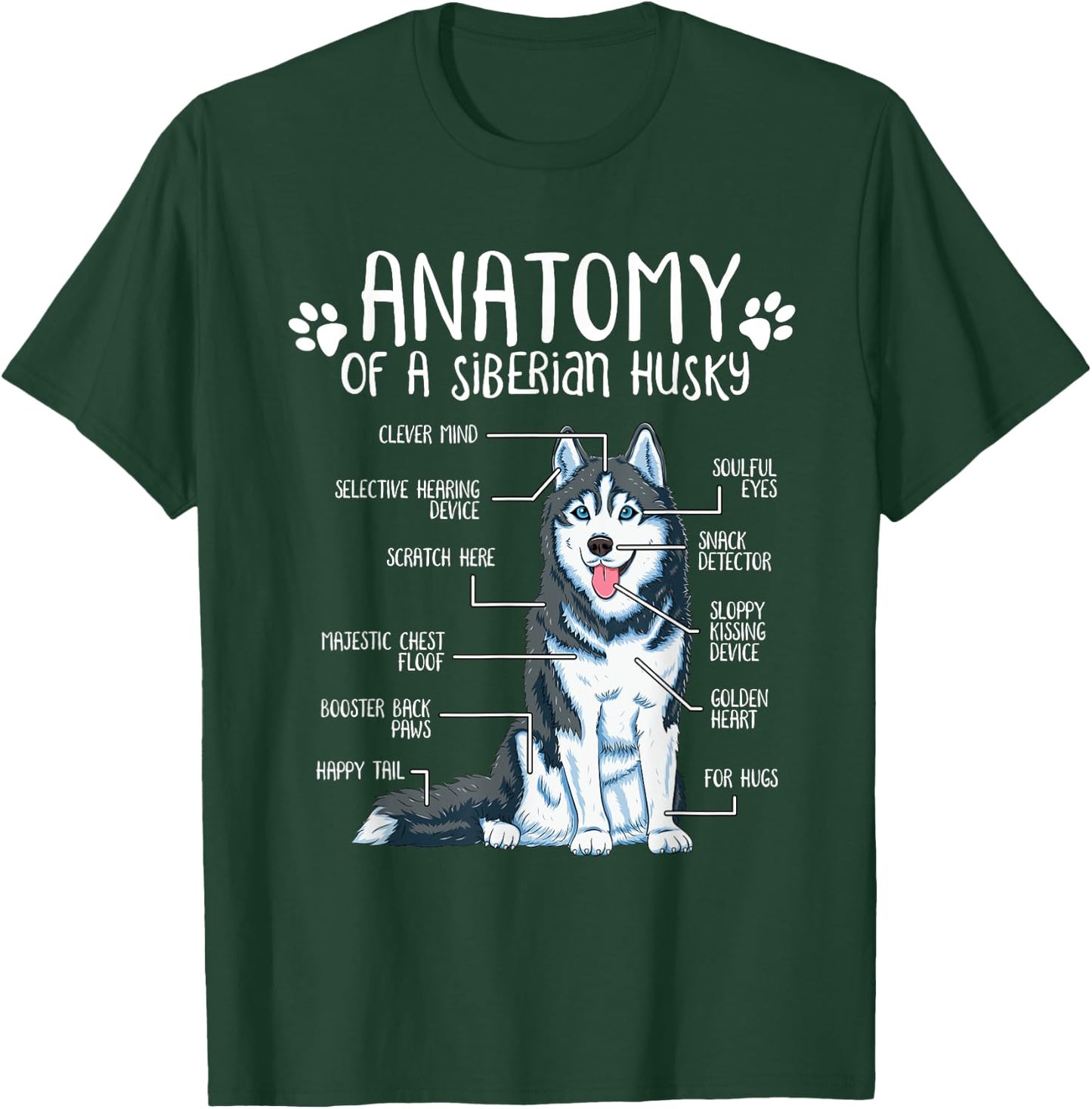 Funny Anatomy Siberian Husky Dog Lover Women Girls Kids T-Shirt - T-Shirt | Forest