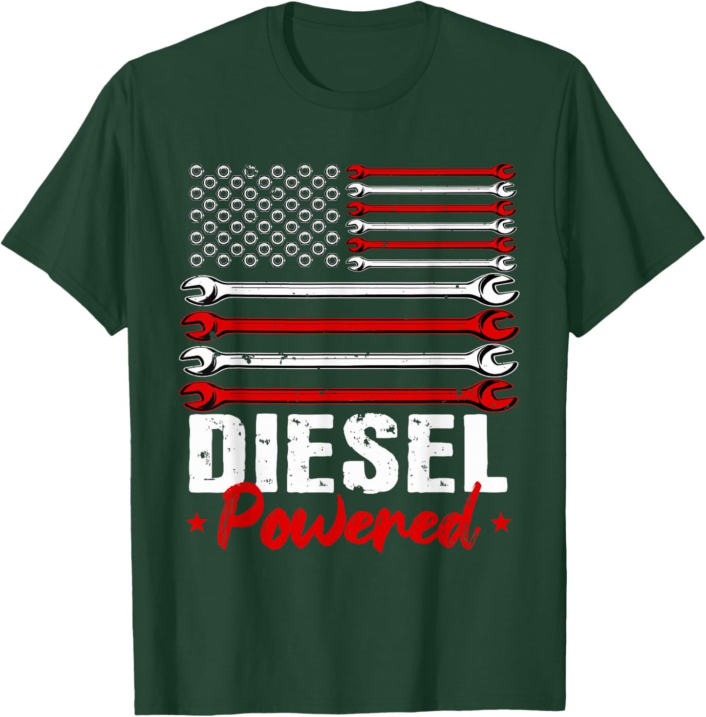 Diesel Mechanic Gifts Powered Patriotic American Flag T-Shirt - T-Shirt | Forest