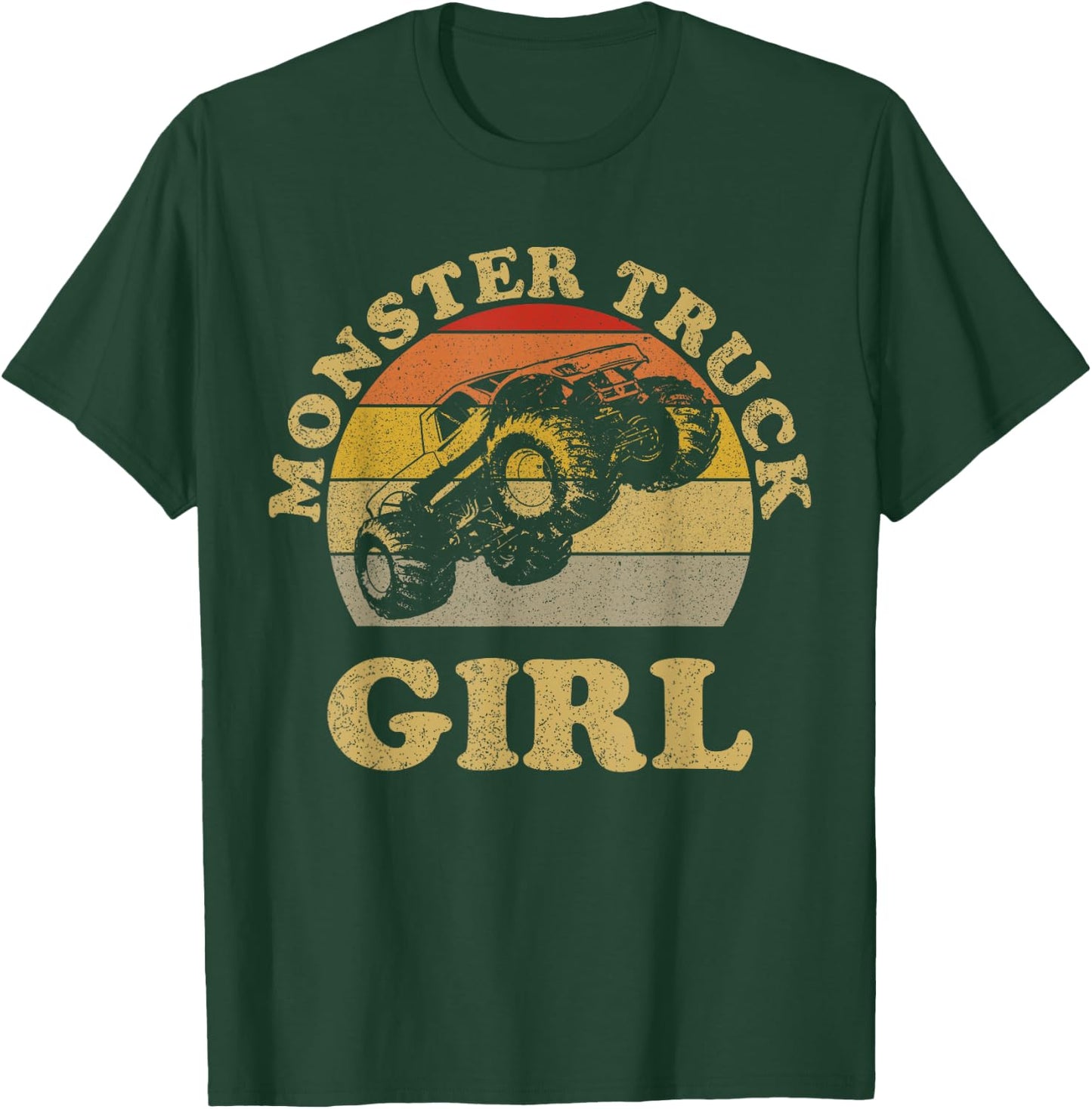 Monster Truck Girl Shirt Retro Vintage Sunset Design Girls T-Shirt - T-Shirt | Forest