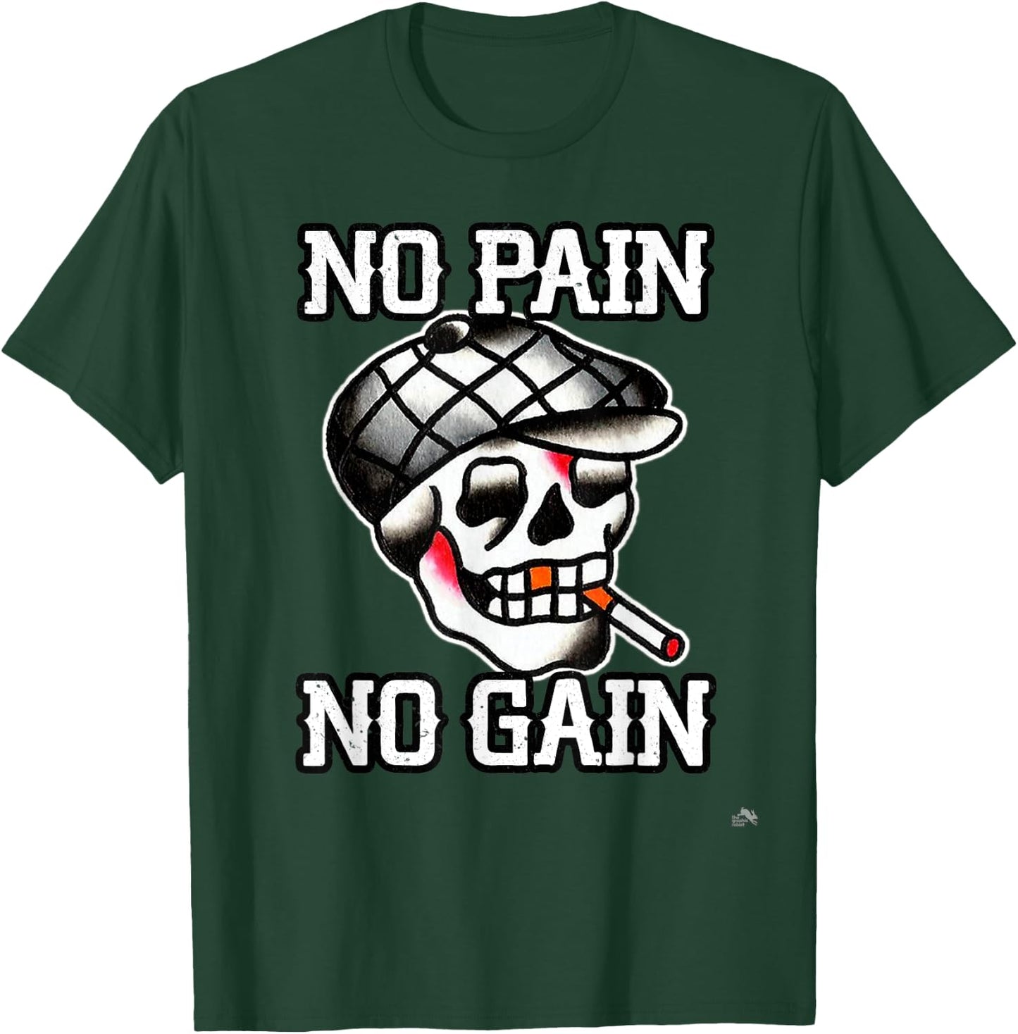 No Pain No Gain Smoking Tattoo Skull T-Shirt - T-Shirt | Forest
