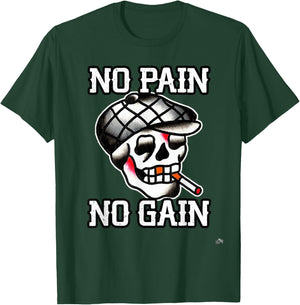 No Pain No Gain Smoking Tattoo Skull T-Shirt - T-Shirt | Forest
