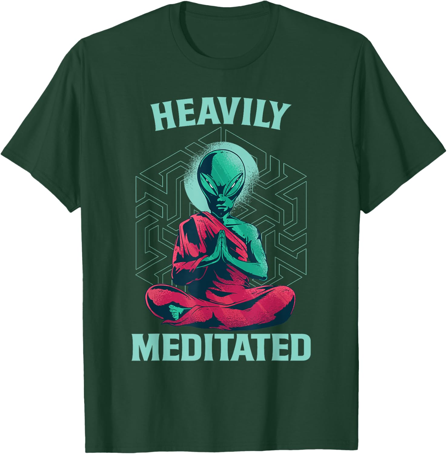 Heavily Meditated Alien Monk Funny Yoga Meditation T-Shirt - T-Shirt | Forest