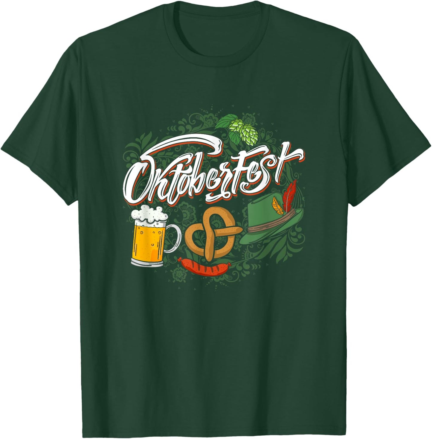 Oktoberfest Funny Beer Hat Pretzel And Edelweiss T-Shirt - T-Shirt | Forest