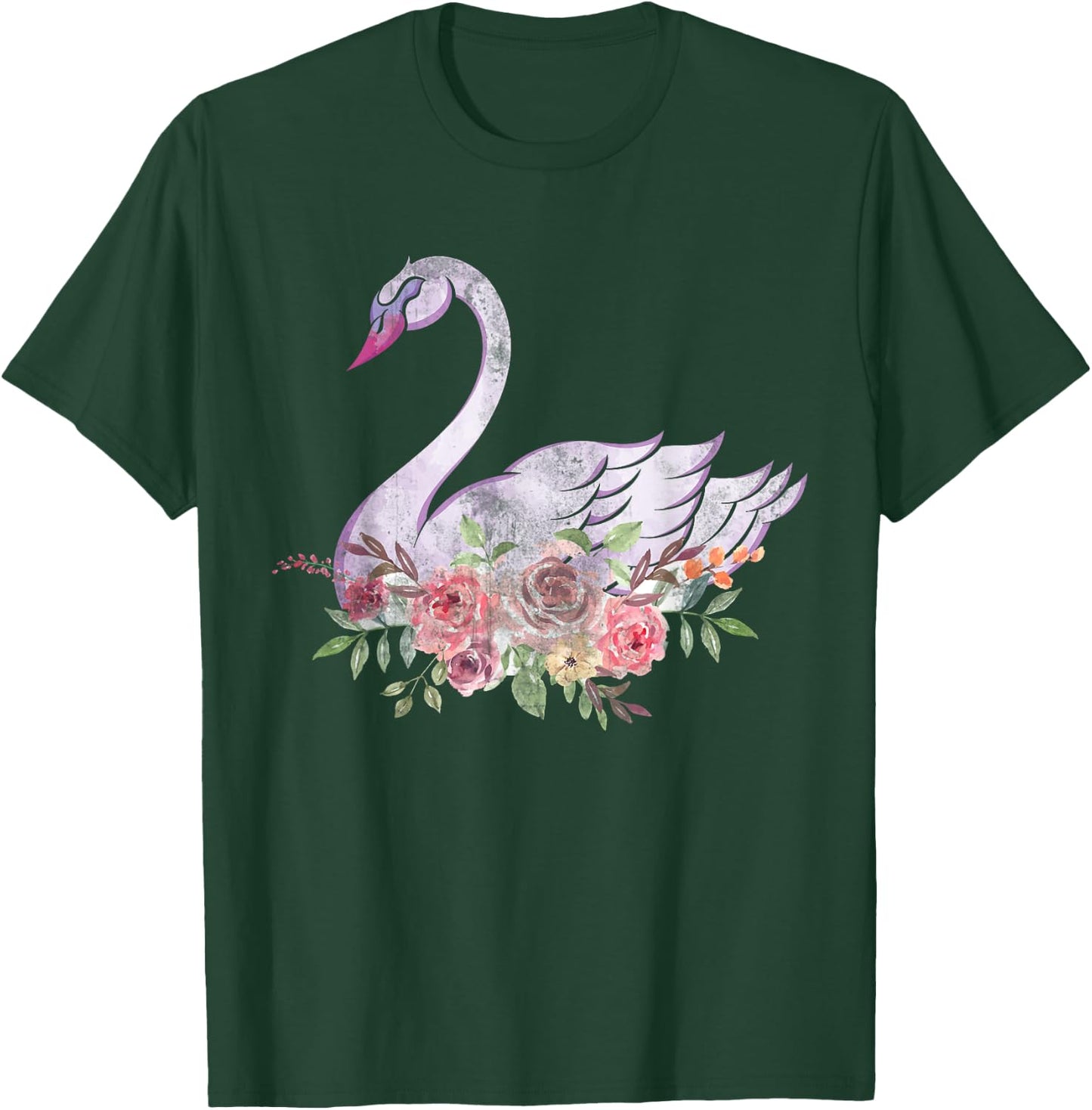 Women Girls Gift Pretty Animal Flower Crown Swan T-Shirt - T-Shirt | Forest