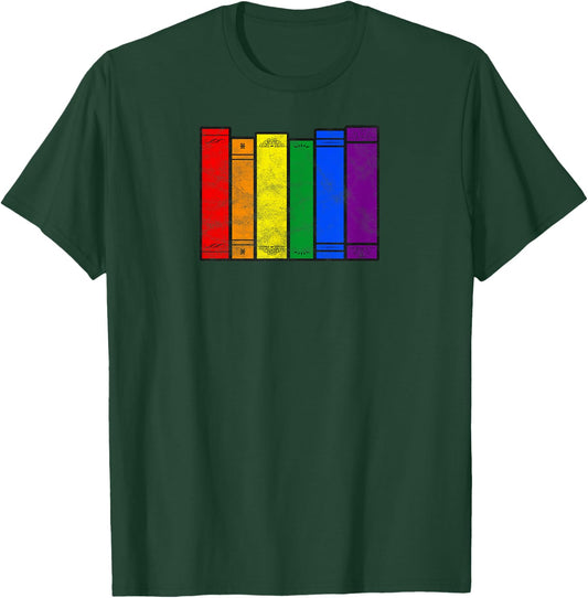 Pride Flag Books Bookish Rainbow Queer Reader Gay Writer T-Shirt - T-Shirt | Forest