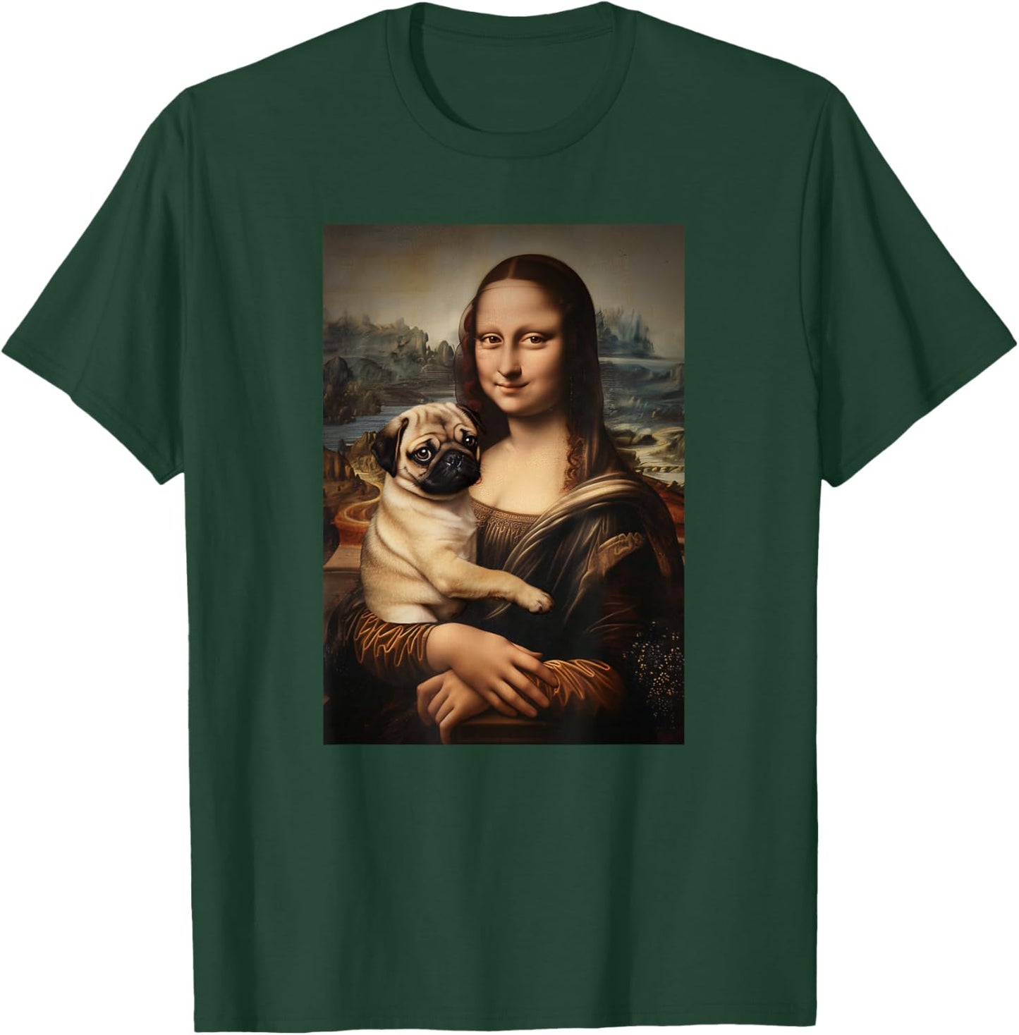 Pug Mona Lisa Painting Art Dog Mom Dad T-Shirt - T-Shirt | Forest
