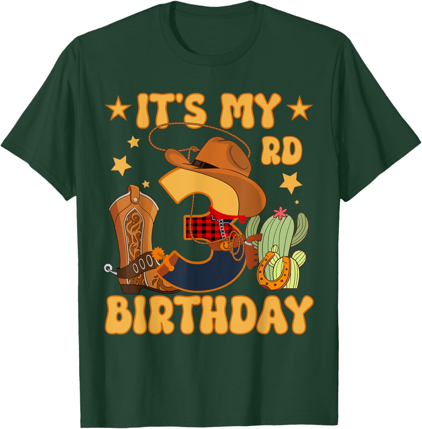 It's My 3rd Birthday Cowboy Rodeo Horse 3 Year Old Bday Boy T-Shirt - T-Shirt | Forest