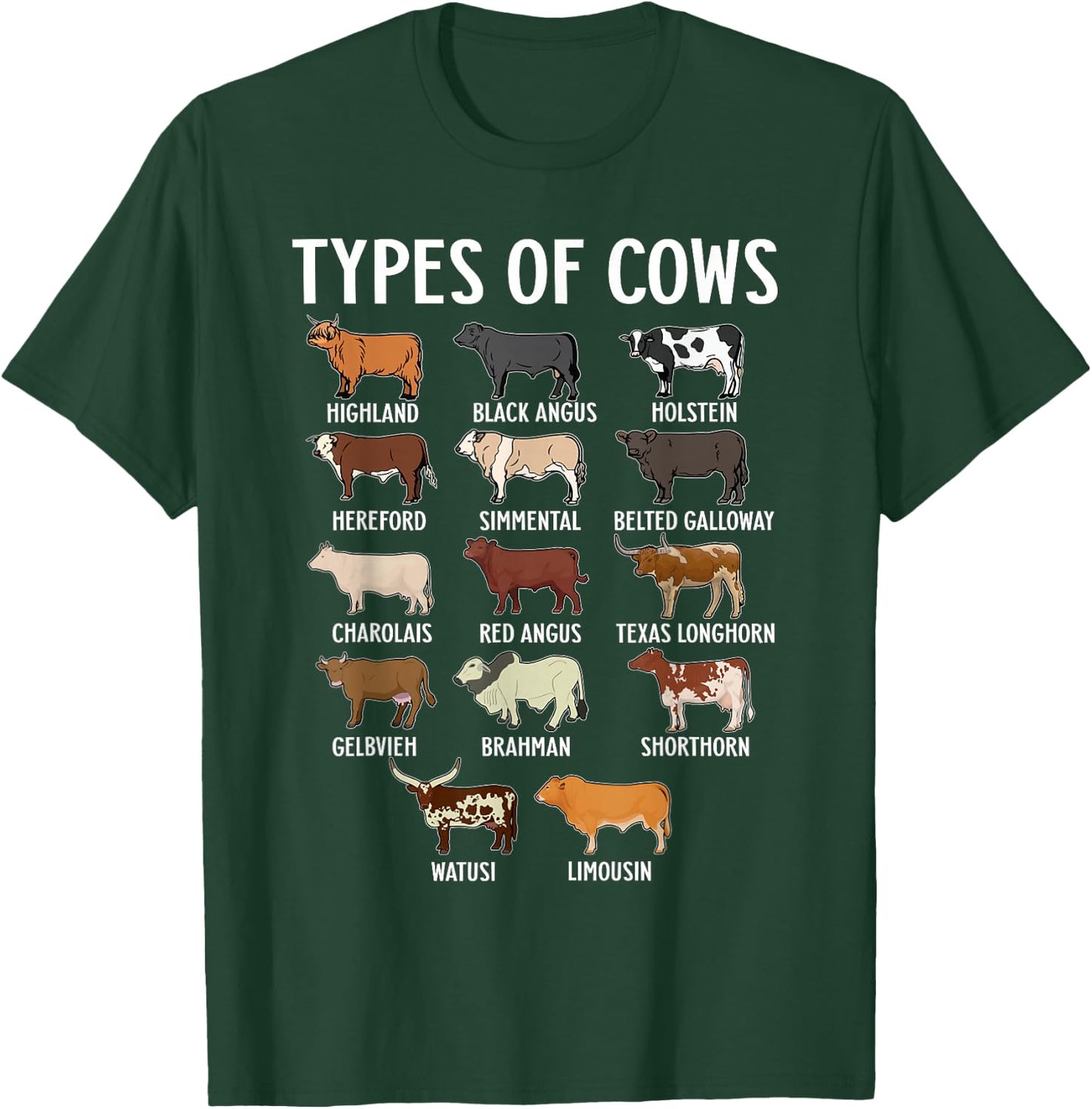 Types of Cows - Farmers Cow Lovers Men Women T-Shirt - T-Shirt | Forest