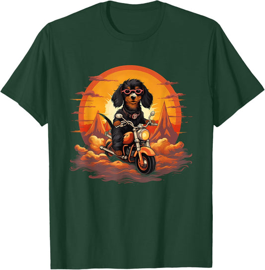 Biker Doxie Dog Riding Motorcycle T-Shirt - T-Shirt | Forest