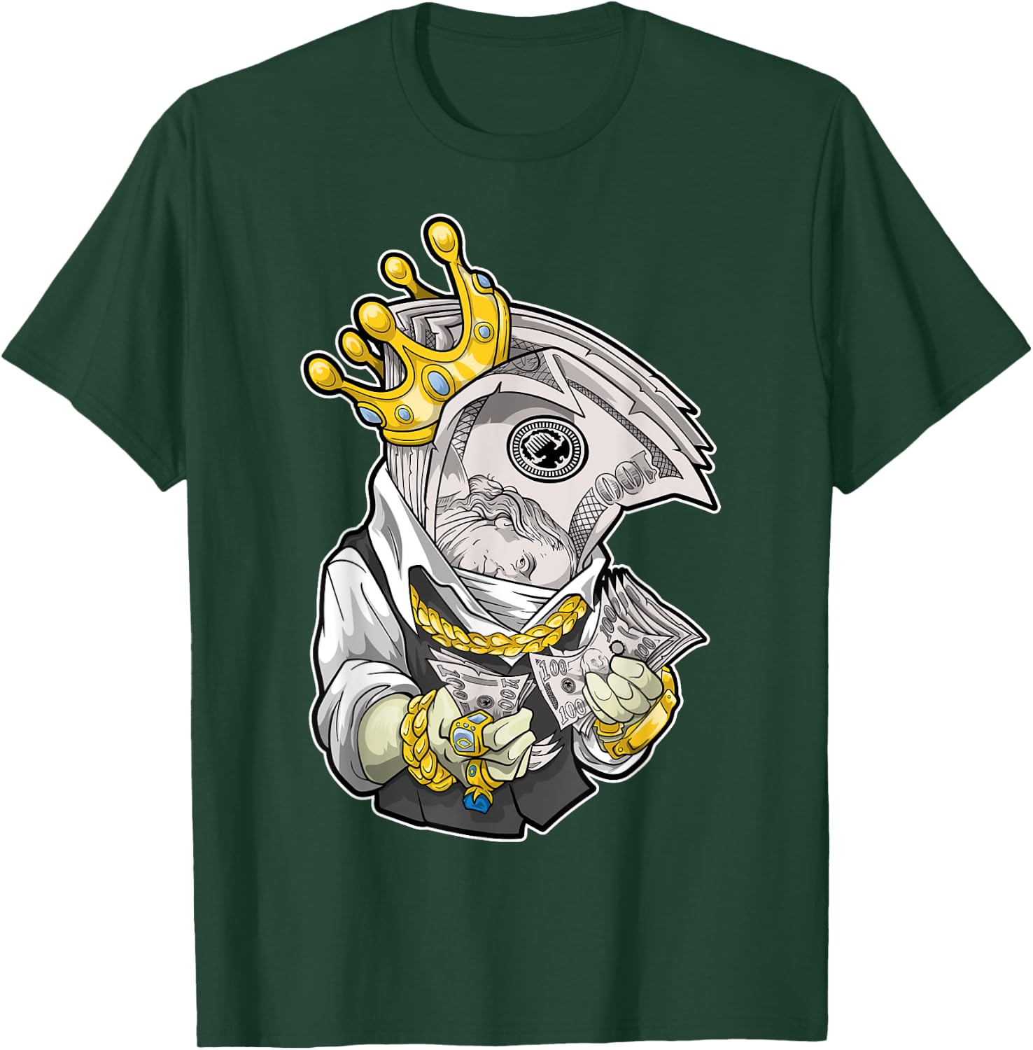 Money King Crown Rich Dollar Diamonds Cash Cool Hip Hop Boss T-Shirt - T-Shirt | Forest