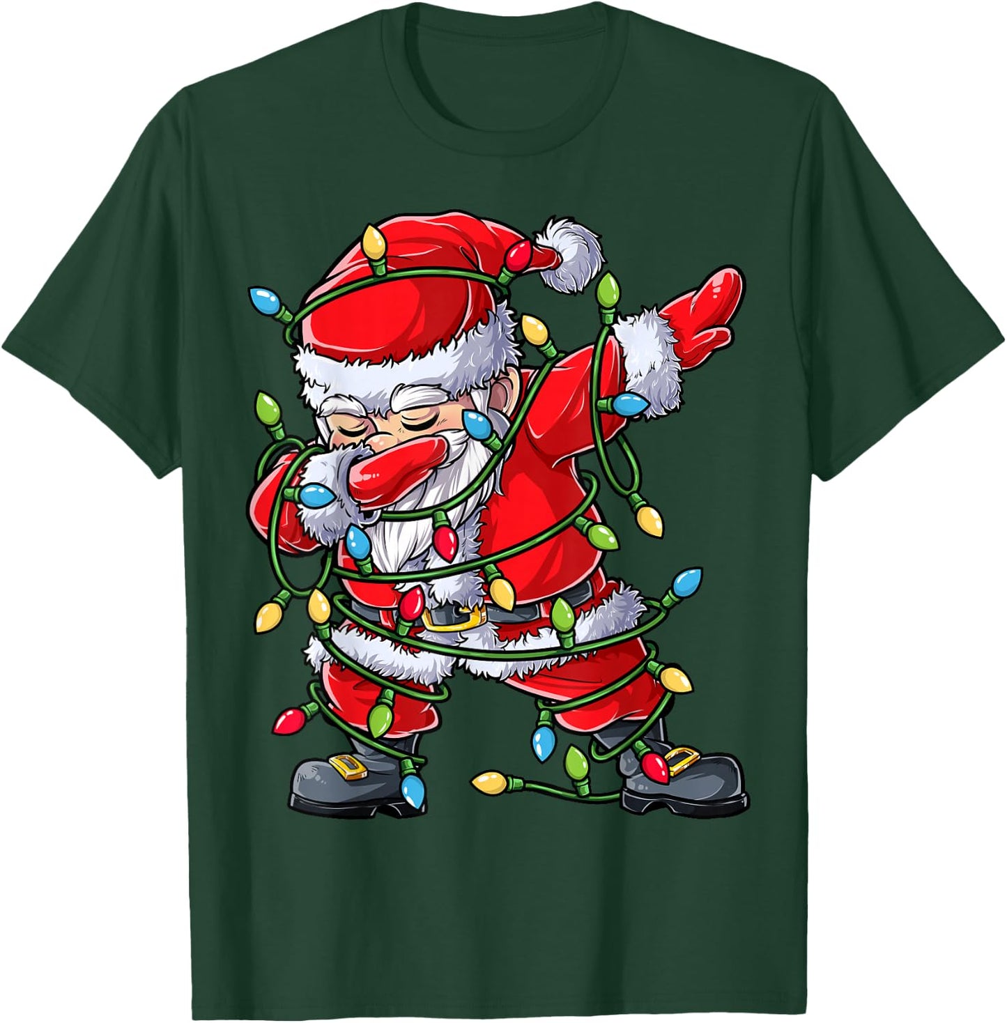 Dabbing Santa Christmas Tree Lights Xmas Gifts Boys Kids Dab Short Sleeve Black T-Shirt - T-Shirt | Forest