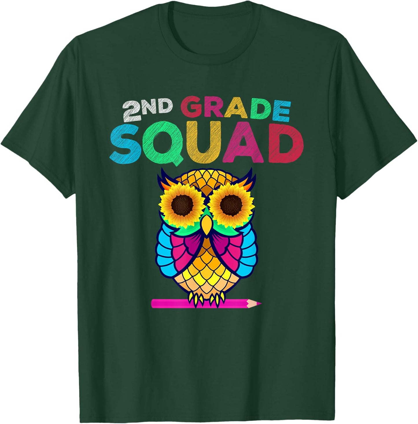 2nd Grade Squad Sunflower Owl Second Grade Teacher Men Women Kids T-Shirt - T-Shirt | Forest