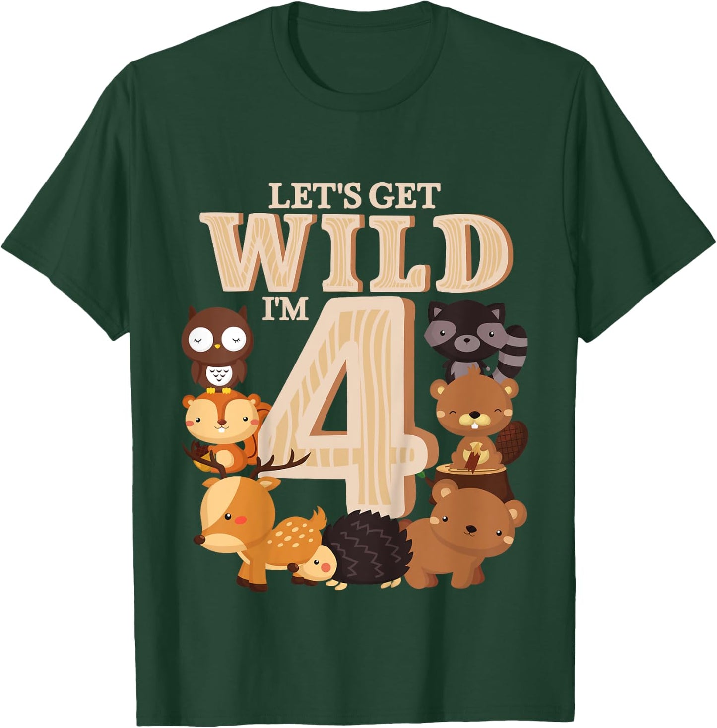 4 Year Old Woodland Animals Birthday Wild Forest 4th Gift T-Shirt - T-Shirt | Forest