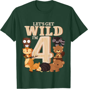 4 Year Old Woodland Animals Birthday Wild Forest 4th Gift T-Shirt - T-Shirt | Forest