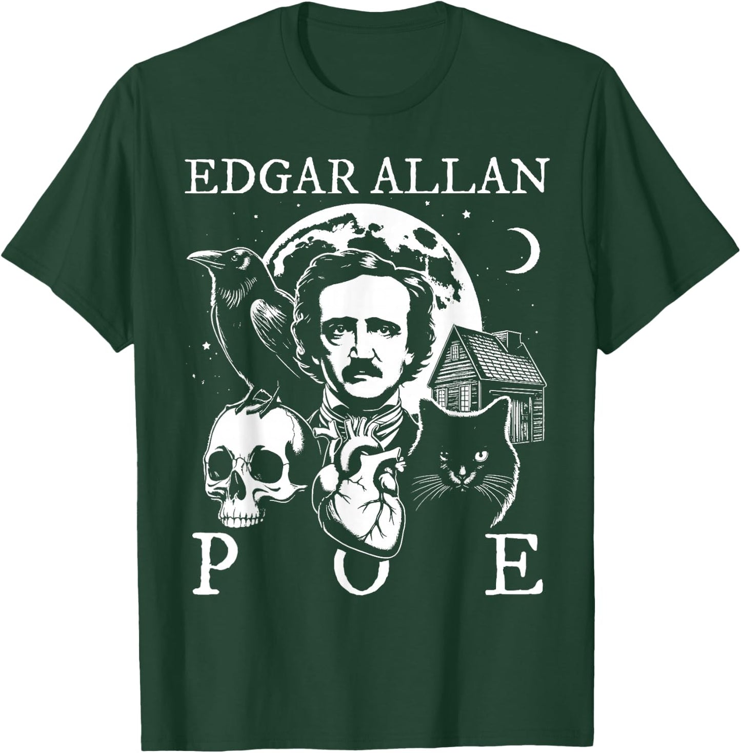 Edgar Allan Poe Poems Quotes Raven Literature T-Shirt - T-Shirt | Forest
